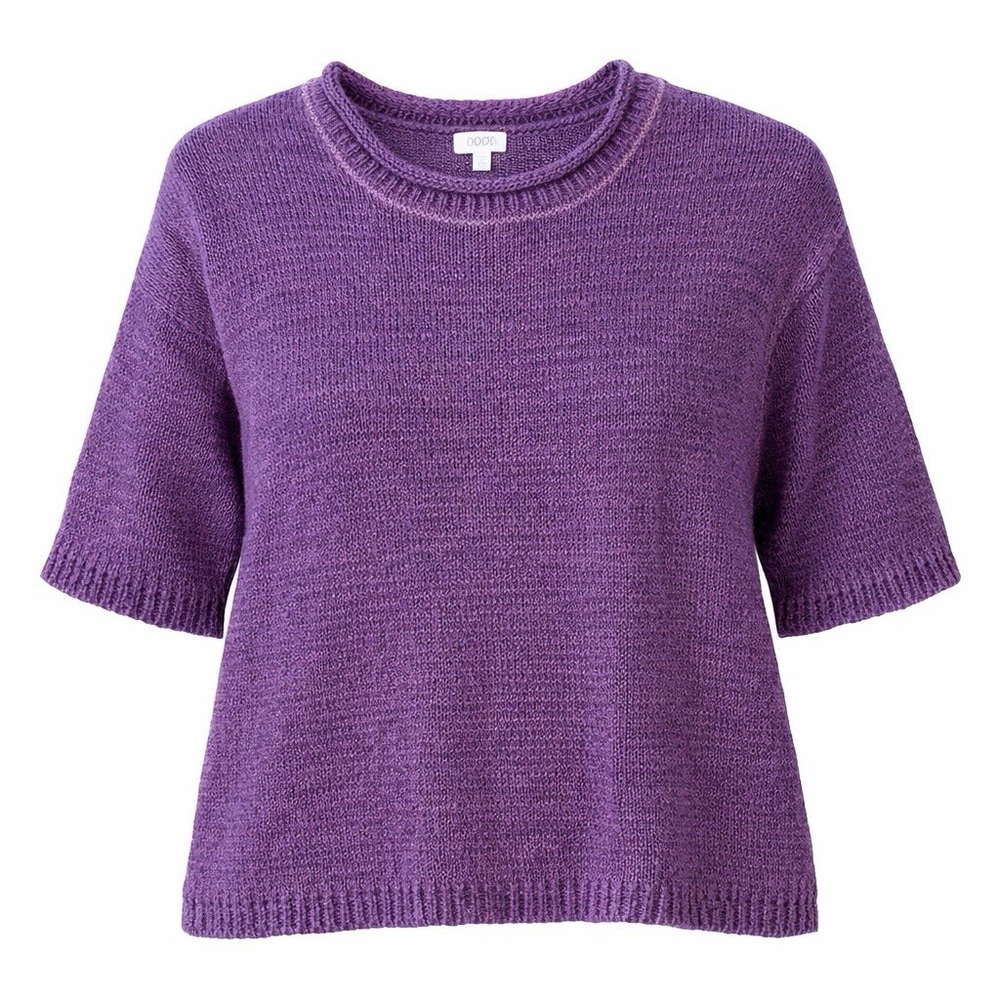 ODDI Purple Short Sleeve Knit Sweater Crew Neck Boxy Fit IT15379P Womens 2XL/3XL - Picture 1 of 9